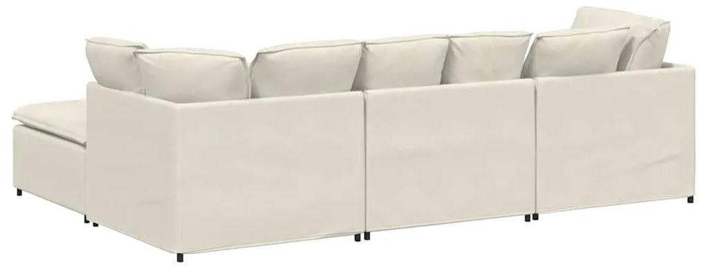 Sofá modular com pufes e almofadas veludo creme