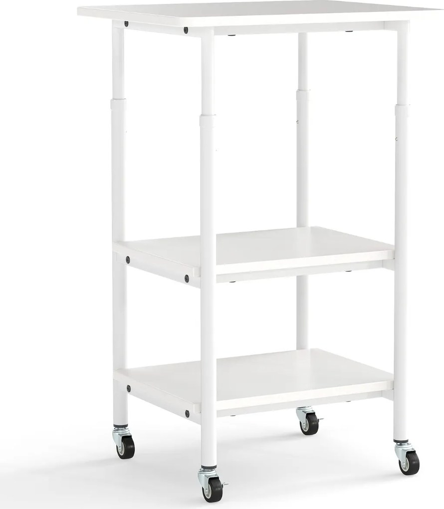 Suporte para impressora 49 x 40 x 65-77 cm de 3 níveis com 2 alturas ajustáveis com Prateleiras de armazenamento Rodas universais bloqueáveis Branco