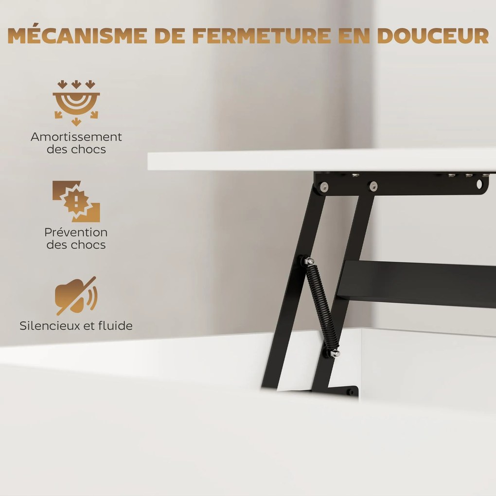 Mesa de centro com altura ajustável, mesa de sala com compartimento oculto e 2 gavetas, 100 x 50 x 44 cm, branca