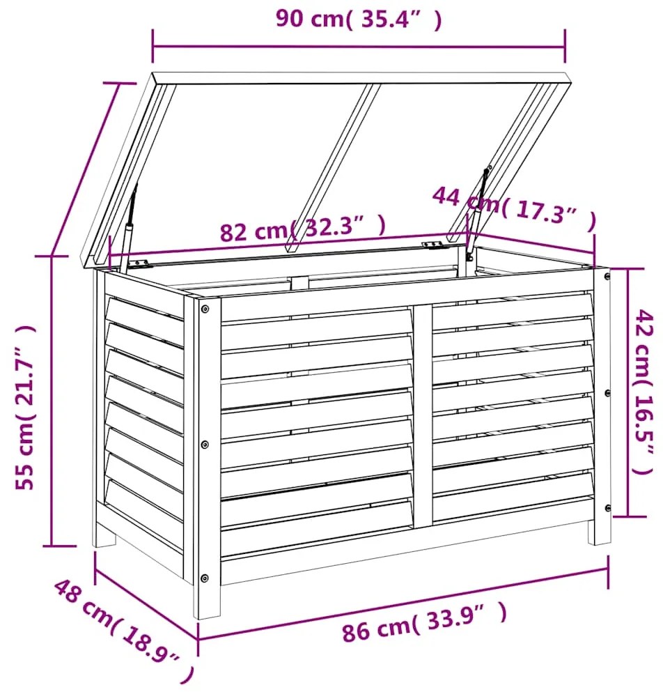 Caixa de arrumação para jardim 90x48x55 cm eucalipto maciça