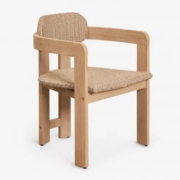 Pack De 2 Cadeiras De Jantar Com Braços Em Madeira De Acácia E Rattan Sintético Ginara Marrom Acácia Claro - Sklum