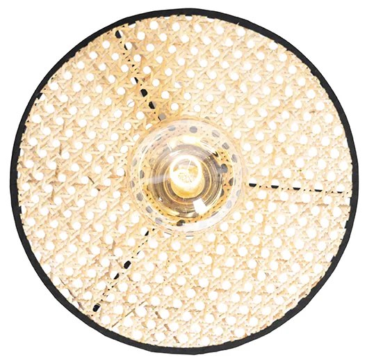 Candeeiro de teto e parede rústico preto com ráfia 30 cm - Kata Oriental,Rústico