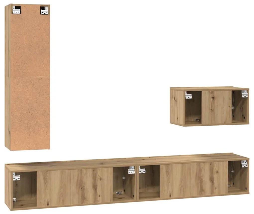 Conjunto de móvel de TV com gaveta com prateleira 4 pcs carvalho artis