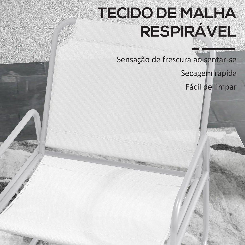 Conjunto de Móveis de Jardim com 1 Mesa Redonda e 2 Cadeiras Estrutura de Aço e Apoio para os Braços Branco
