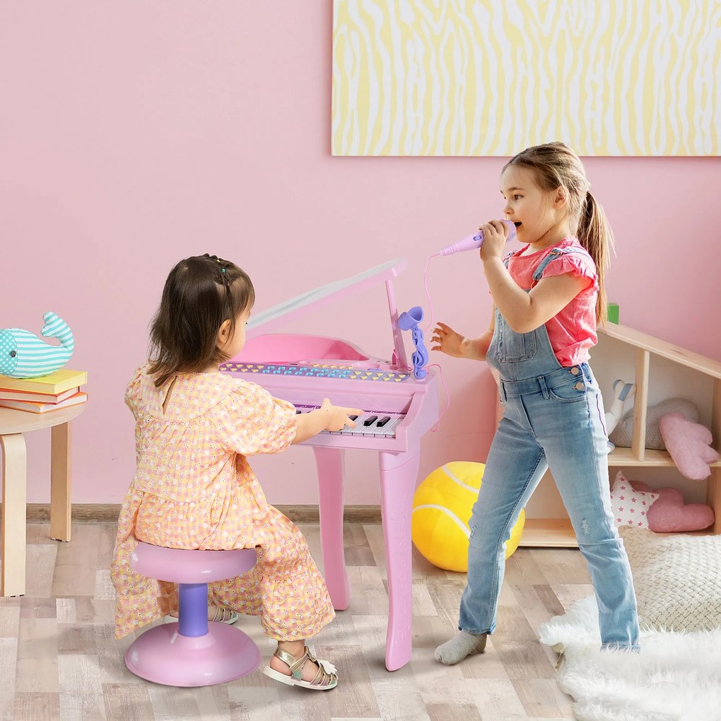 HOMCOM Piano para Crianças com 37 Teclas Piano Infantil com Microfone