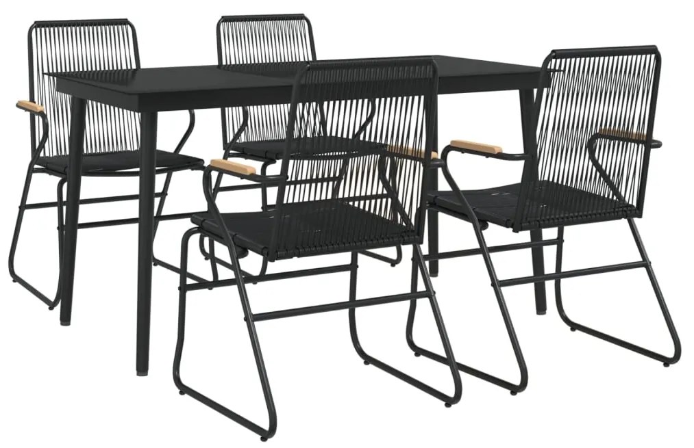 Conjunto de jantar para jardim 5 pcs vime PVC preto
