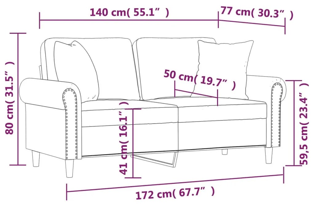 Sofá 2 lug. c/ almofadas decorativas 140cm veludo verde-escuro