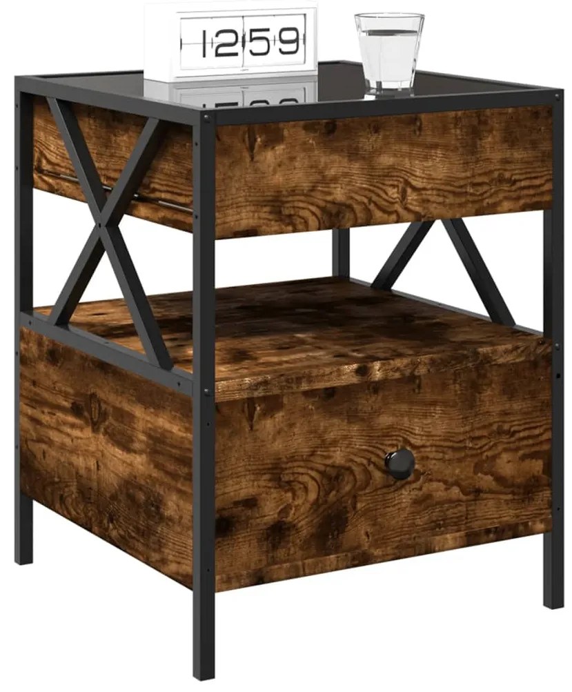 Mesa de cabeceira c/ LED Infinity 40x40x51 cm carvalho fumado