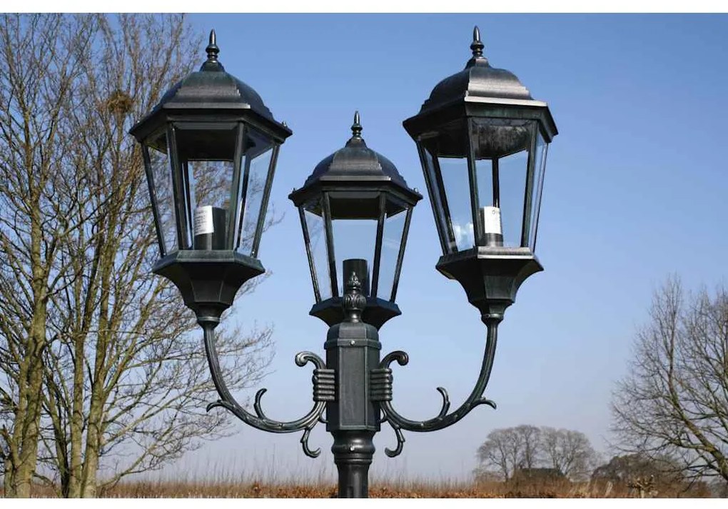 Brighton Candeeiro de pé p/ jardim 3 braços / 230 cm Verde escuro/pret