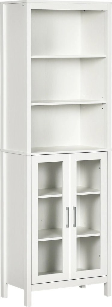 kleankin Armário Alto Casa de Banho 2 Portas Vidro 3 Prateleiras Design Elegante Espaço Ample 53x30x162cm Branco | Aosom Portugal