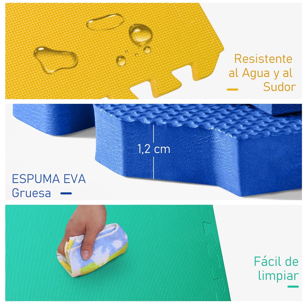 HOMCOM Tapete Puzzle com 8 Peças Tapete Protetor de Borracha EVA com Área de Cobertura de 2,88m² para Casa Academia Pilates 60x60x1,2cm Multicor