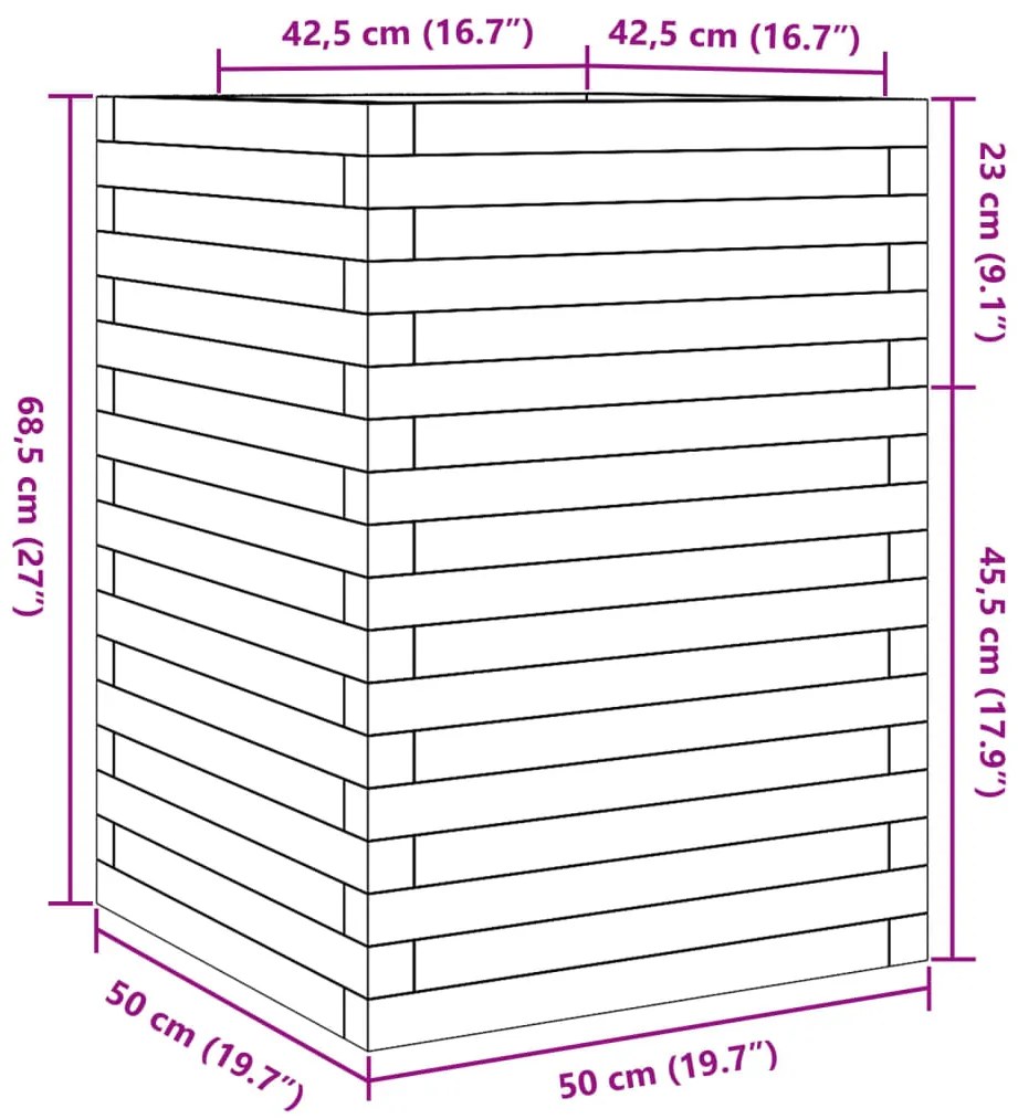 Vaso/floreira de jardim 50x50x68,5 cm madeira de pinho maciça