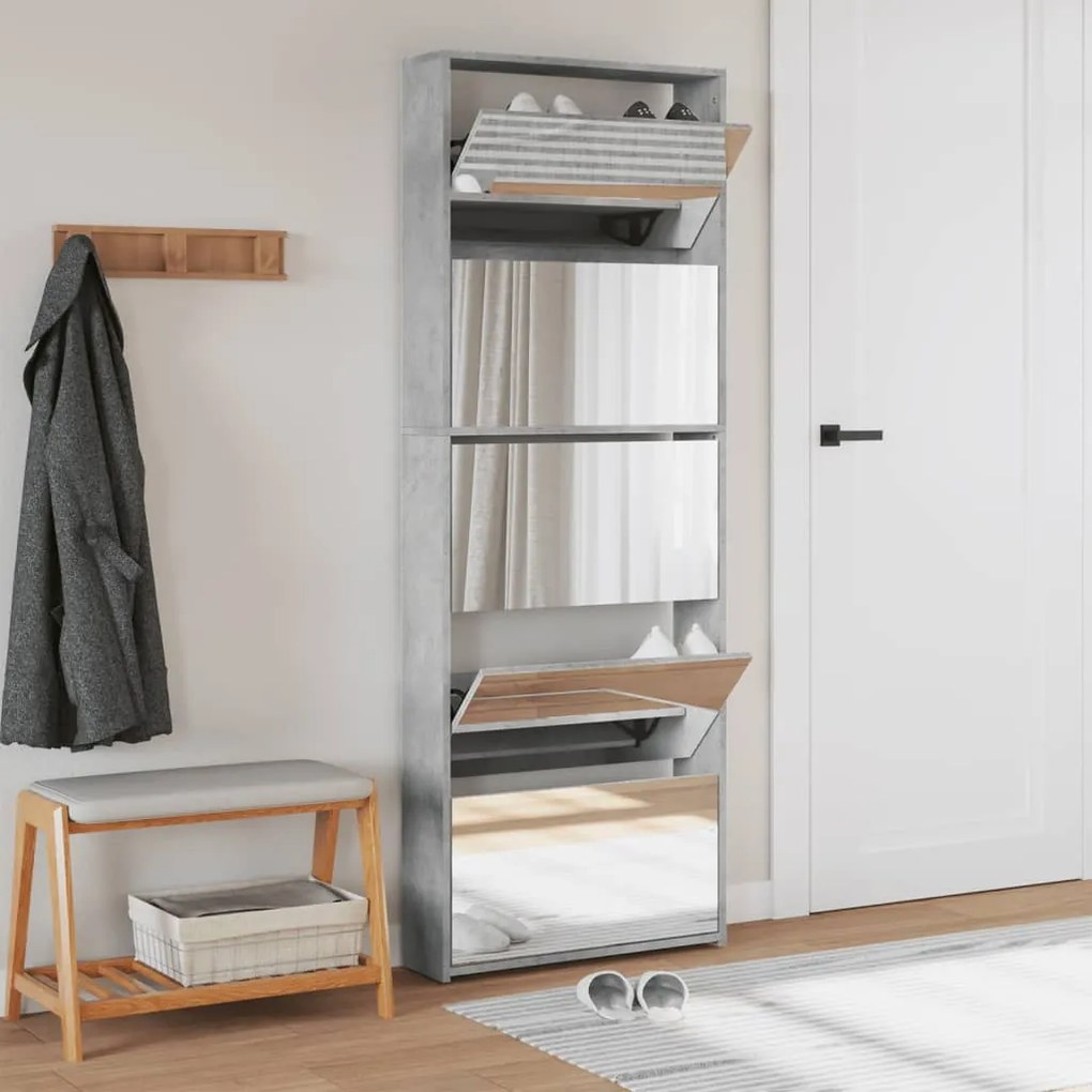 Sapateira c/ espelho 5 divisórias 63x17x169,5 cm cinza cimento
