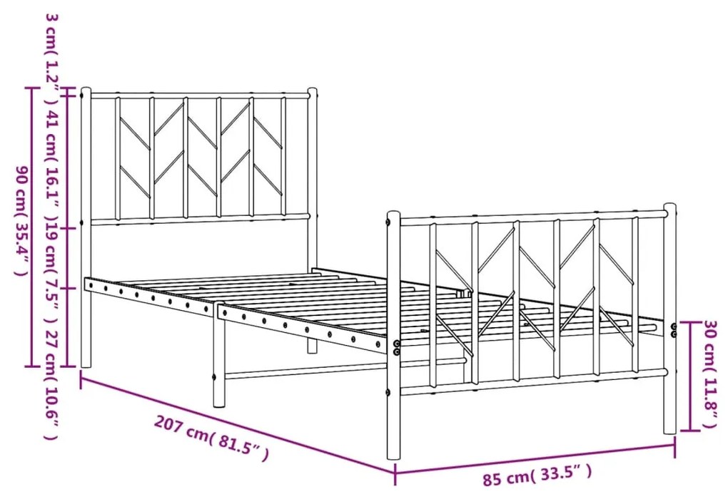 Estrutura de cama com cabeceira e pés 80x200 cm metal branco