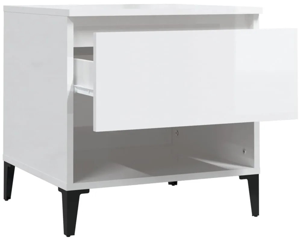 Mesas de apoio 2 pcs 50x46x50cm deriv. madeira branco brilhante