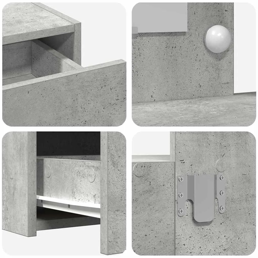 Mesa de Maquilhagem Suspensa com Luzes LED em Cinza Betão