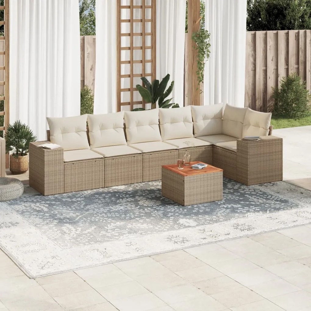 vidaXL 7 pcs conjunto de sofás p/ jardim com almofadões vime PE bege