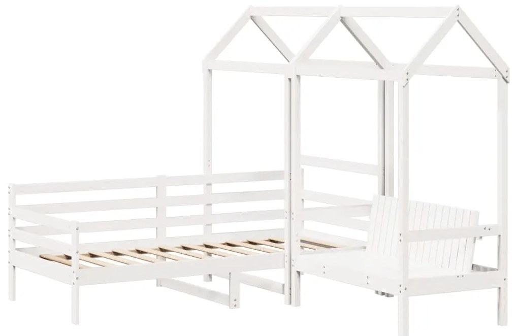 Conj. sofá-cama e banco c/ telhado 90x200cm pinho maciço branco