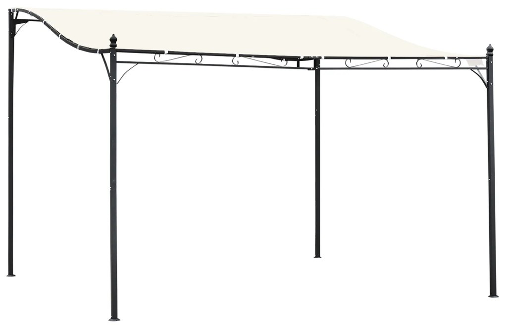 Outsunny Pérgola de Jardim 4x3m Pérgola Montada na Parede com 16 Orifícios de Drenagem Metal e Poliéster 180 g/m² Creme