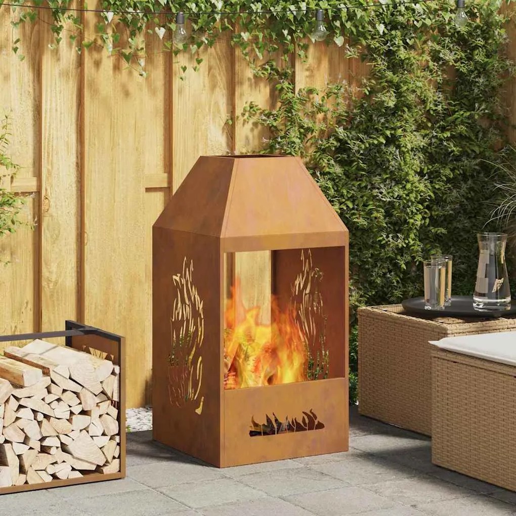 vidaXL Fire Pit Castanho 50 x 50 x 100 cm Aço corten