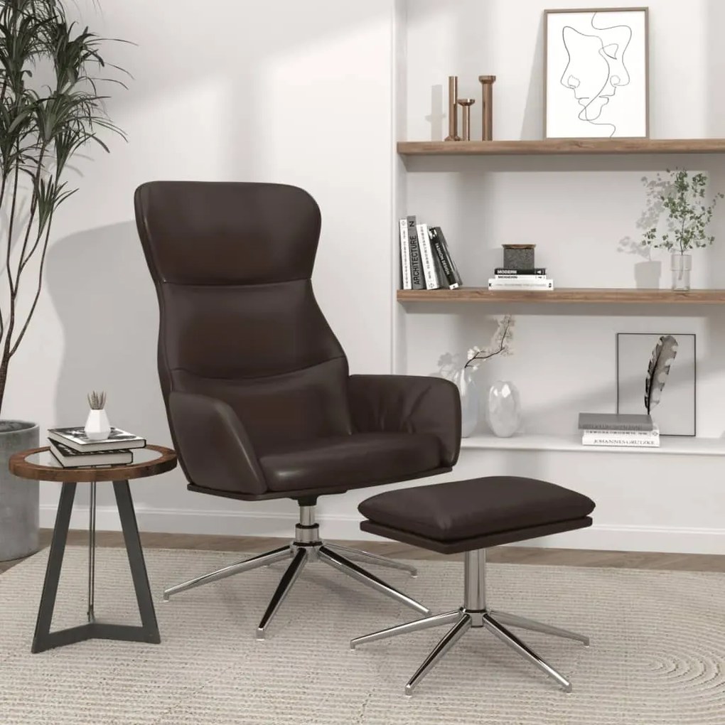 3097441 vidaXL Cadeira de descanso + banco couro artificial castanho brilhante