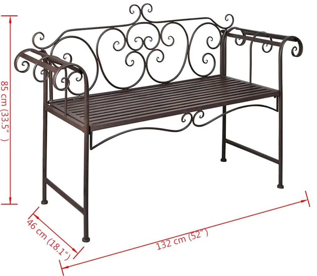 Banco de jardim 132 cm aço antigo castanho