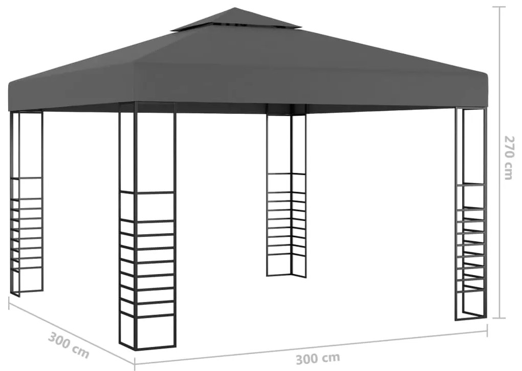 Tenda de jardim com cordões de luzes LED 3x3 m antracite