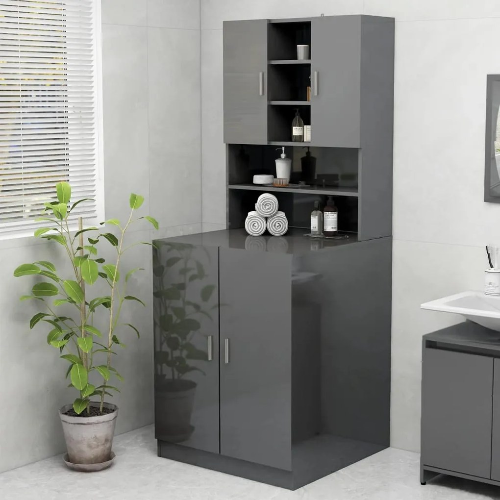 808394 vidaXL Armário máquina de lavar 70,5x25,5x90 cm cinzento brilhante