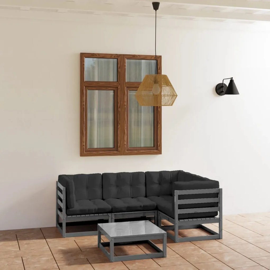 3076601 vidaXL 5 pcs conjunto lounge de jardim c/ almofadões pinho maciço