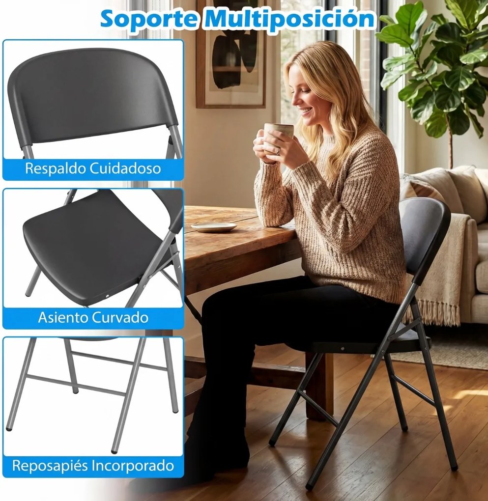 Conjunto 6 Cadeiras dobráveis de plástico para uso comercial (MESA NÃO INCLUIDA), com encosto e Estrutura metálica, para interior e exterior, escritór