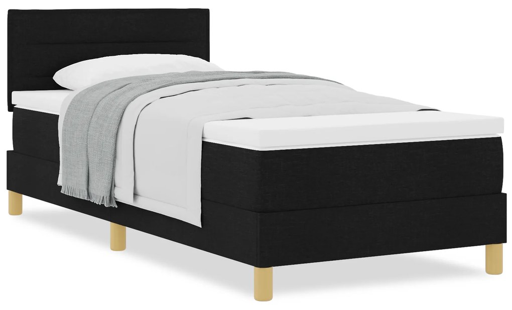 Cama Box Spring com Colchão Preta 100x200 cm Tecido