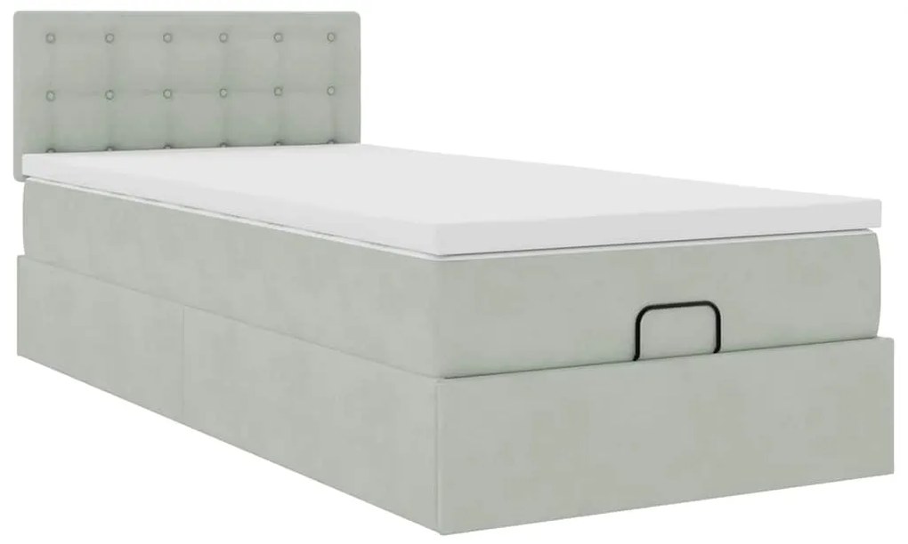 Estrutura cama otomana colchão 90x200 cm veludo cinzento claro