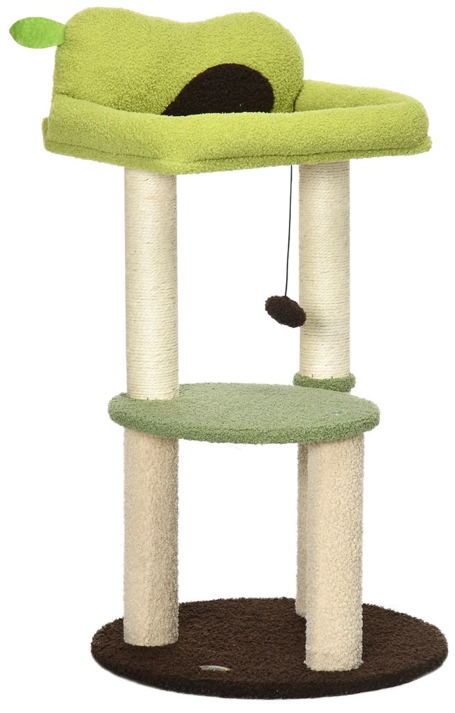 PawHut Árvore Arranhador para Gatos com Cama em Forma de Abacate Plataforma Postes de Sisal e Bola Suspensa Ø44x83cm Verde