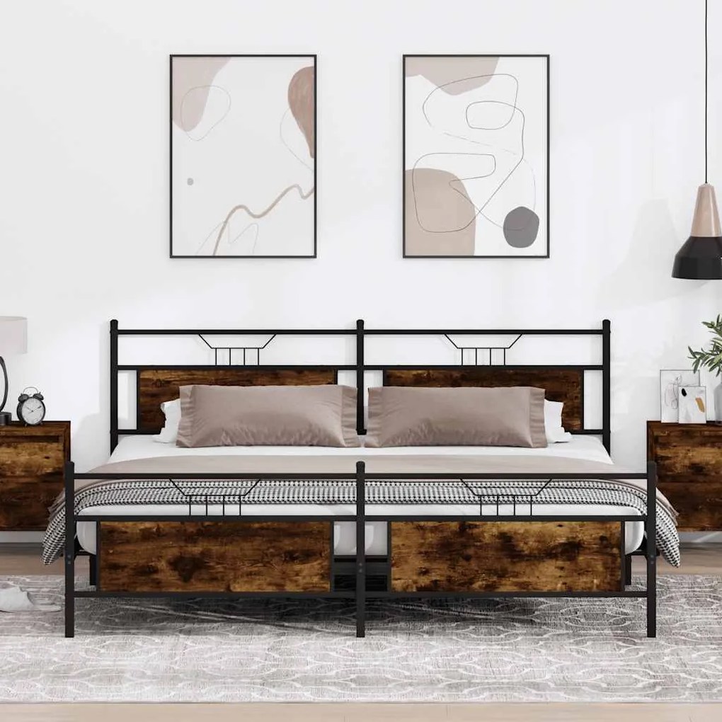 vidaXL Estrutura de cama sem colchão 200x200cm metal carvalho fumado