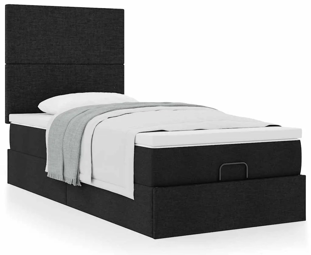 Cama otomana com colchão 90x200 cm tecido preto