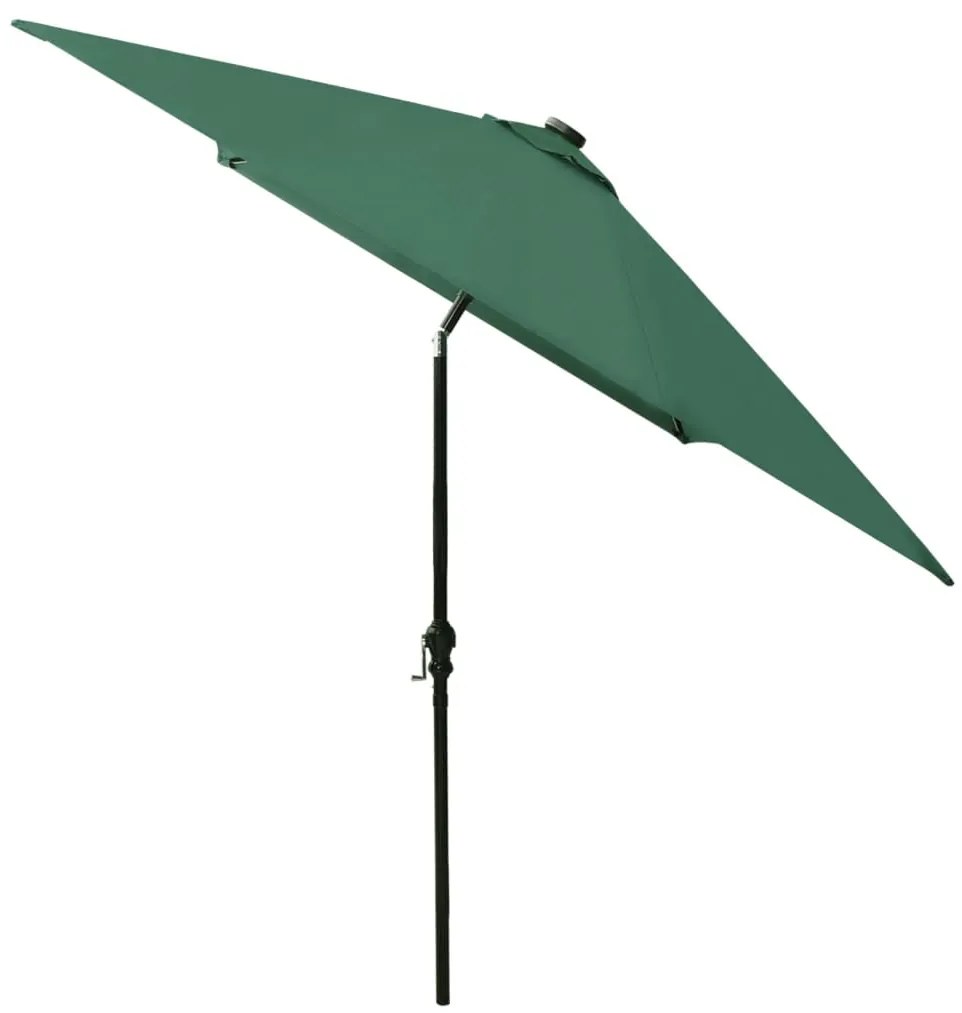Guarda-sol de jardim com luzes LED e poste de aço 2x3 m verde