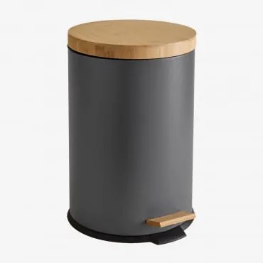 Lixeira Com Pedal Em Aço Galvanizado E Bambu Sosua Cinza Grafito & 20 L - Sklum