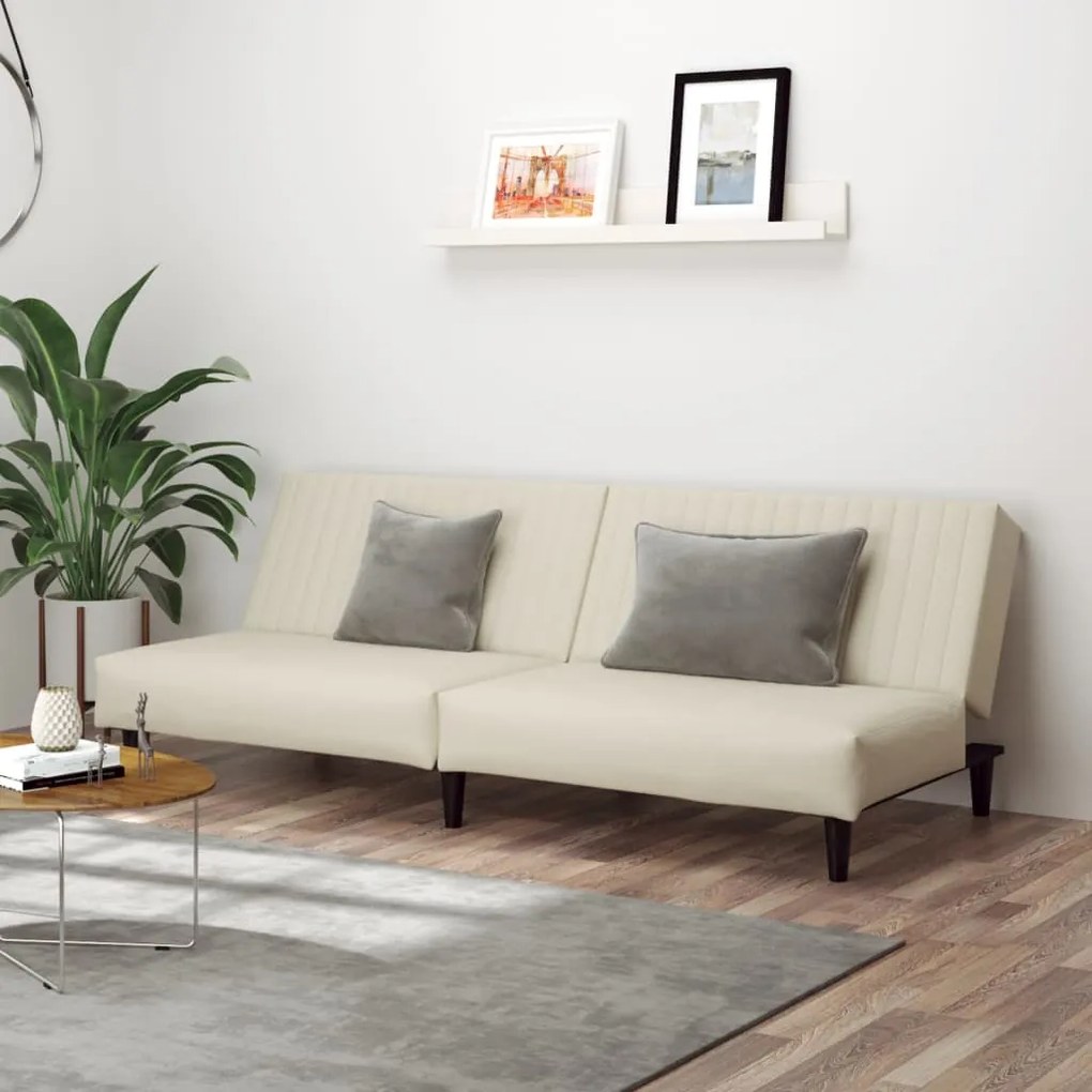 vidaXL Sofá-cama de 2 lugares veludo cor creme