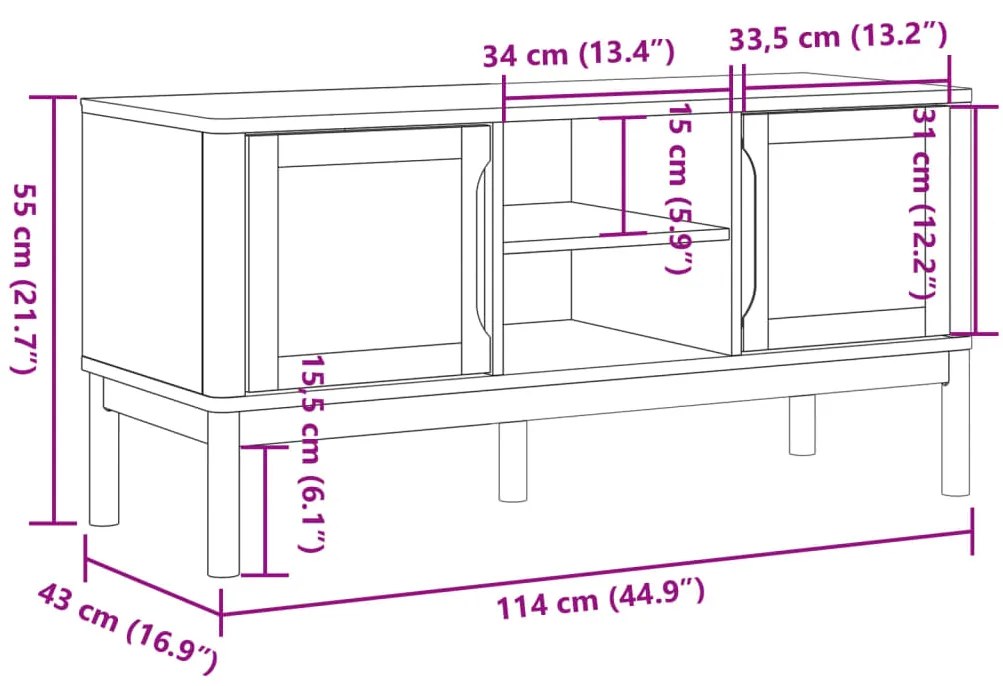 Móvel de TV FLORO 114x43x55 cm madeira de pinho maciça cinzento