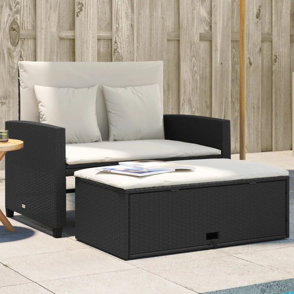 vidaXL Sofá de jardim com almofadões 2 lugares vime PE preto