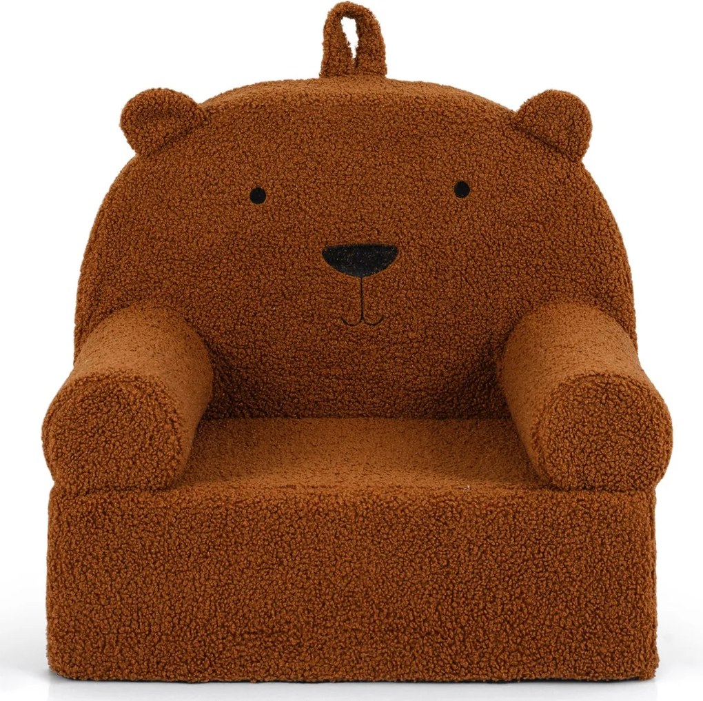 Sofá infantil em pelo macia com encosto largo e braços, capa removível e lavável, enchimento em espuma, para o quarto do bebé ou sala de estar Castanh