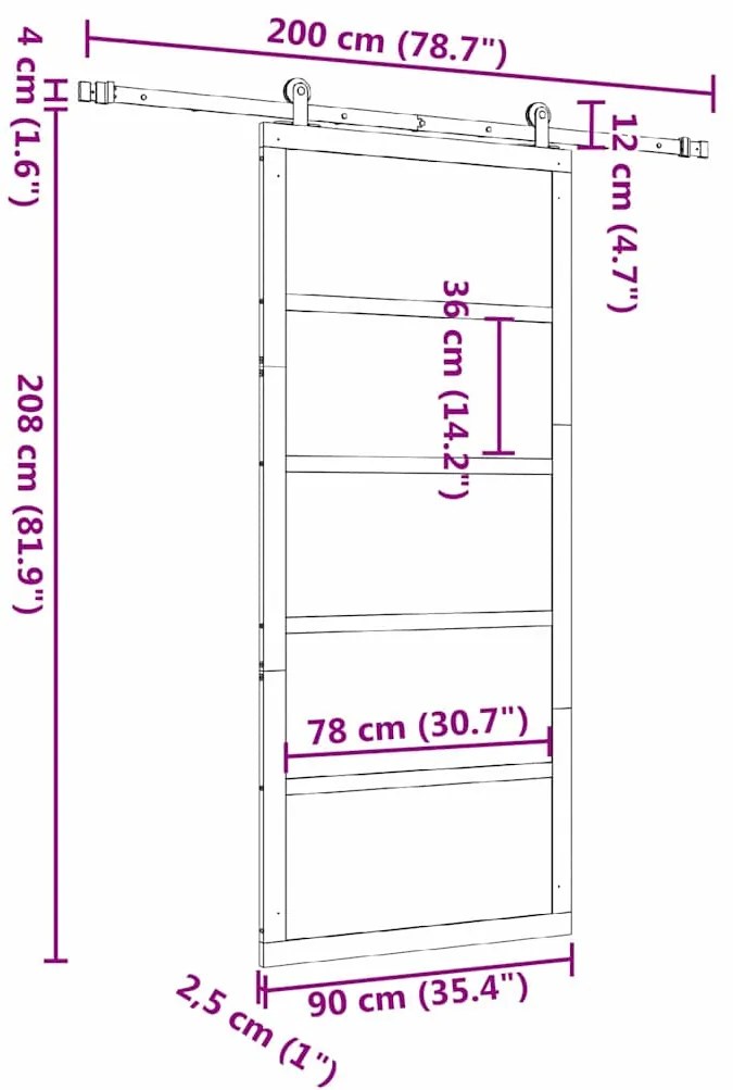 Porta Deslizante Castanho 90 x 208 cm Madeira de pinho maciça