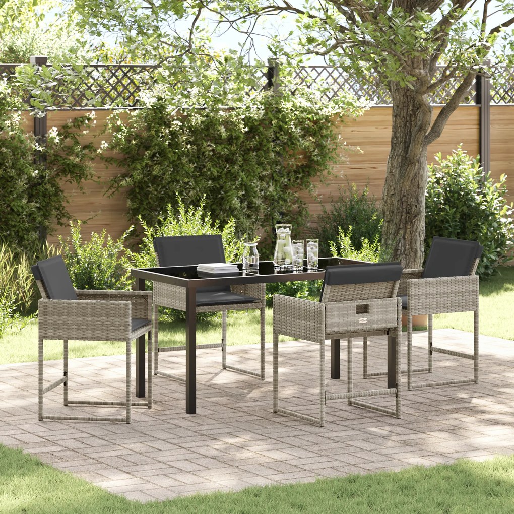 vidaXL Conjunto de Jantar de Jardim com 5 Peças e Almofadas Cinza Claro Rattan Poli