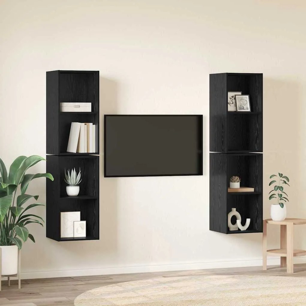 Gabinete de TV de Parede 4 pcs Carvalho Preto 37 x 37 x 72 cm