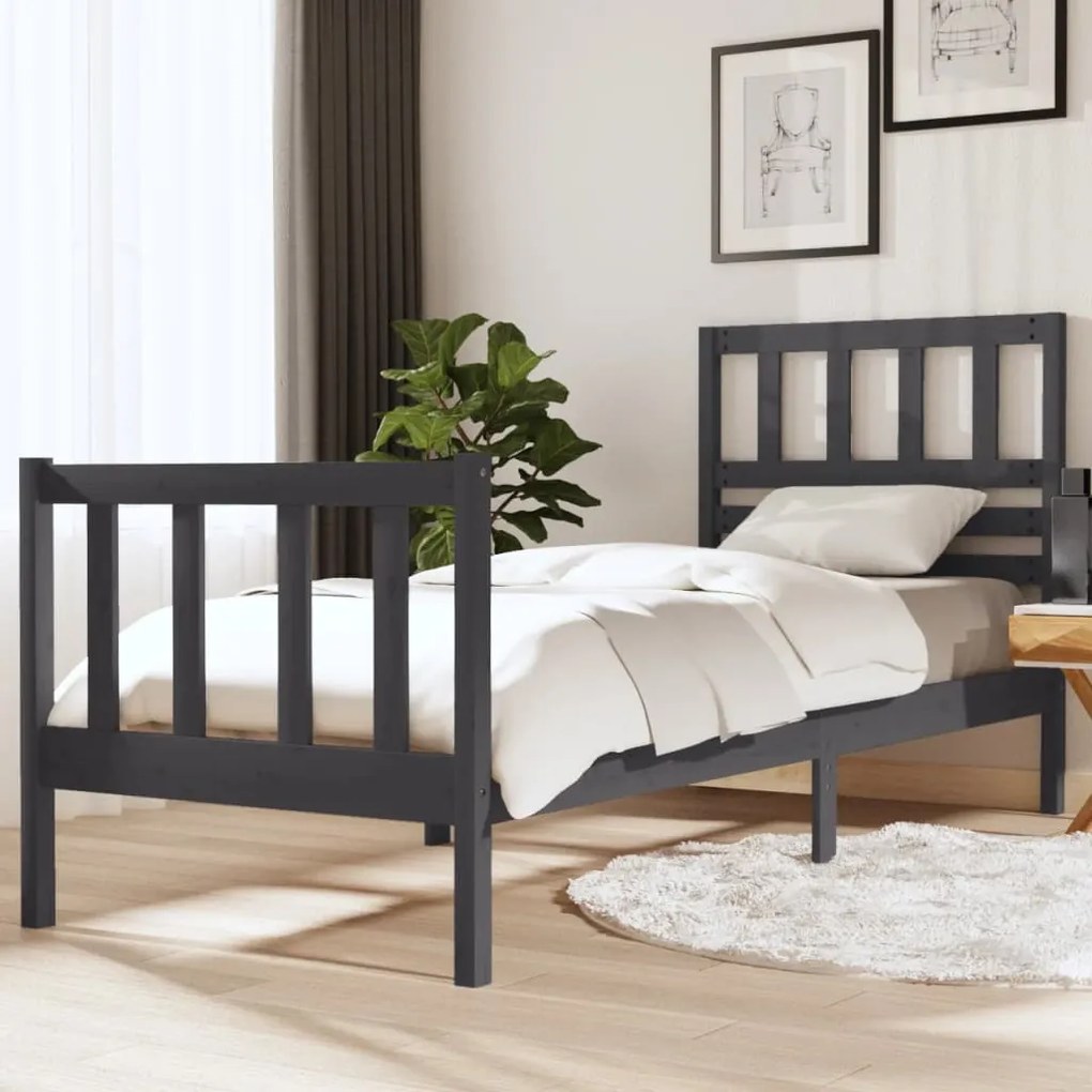 vidaXL Estrutura cama peque solteiro 75x190cm madeira maciça cinzento