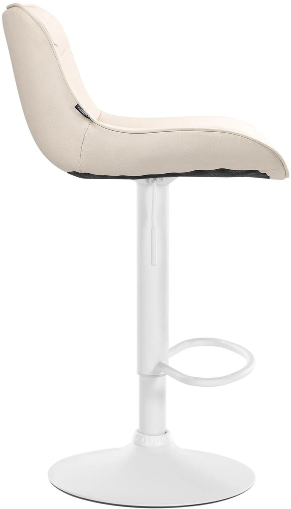 Banco alto em couro sintético com estrutura branca 85-106 x 49 x 51 cm cor creme