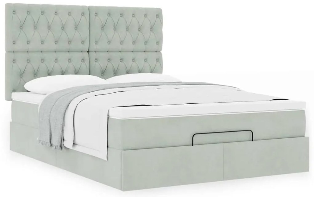Estrutura cama otomana colchões 140x200cm veludo cinzento claro