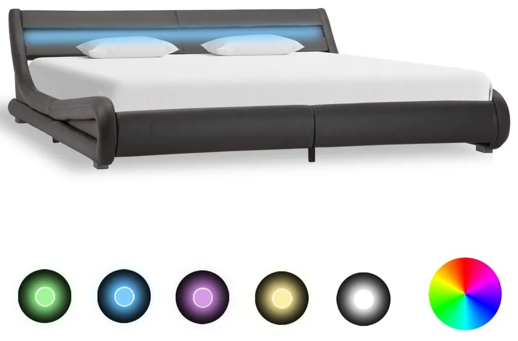 vidaXL Estrutura de cama com LED 180x200 cm couro artificial cinzento