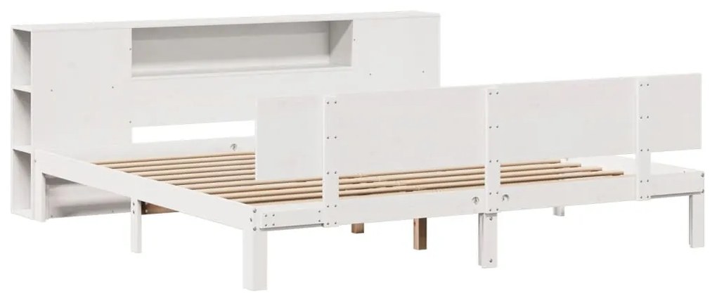 Cama com estante sem colchão 200x200 cm pinho maciço branco