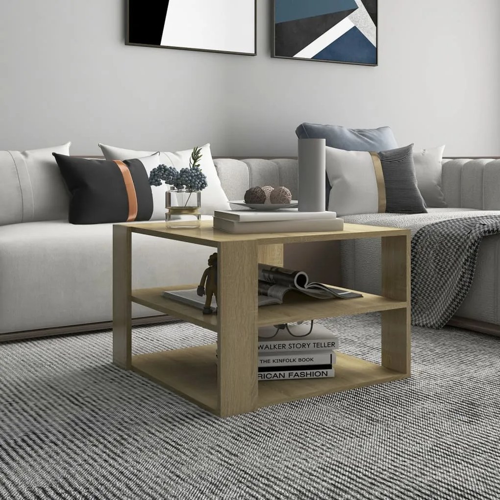 806322 vidaXL Mesa de centro 60x60x40 cm contraplacado carvalho sonoma